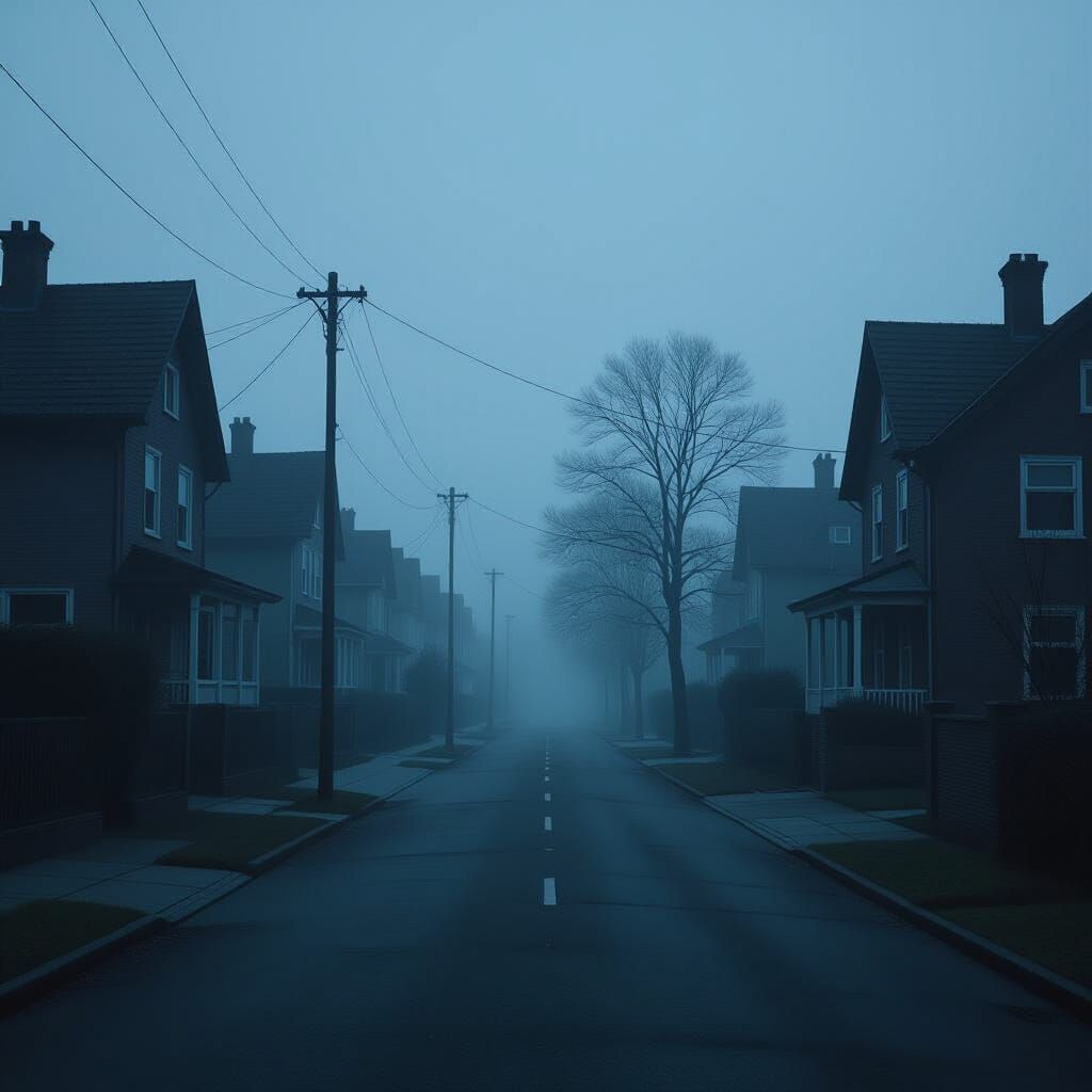 Eerie Foggy Street at Night in Dark Fantasy Style