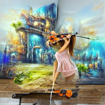 Fantasy Girl Plays Violin: Digital Canvas Art