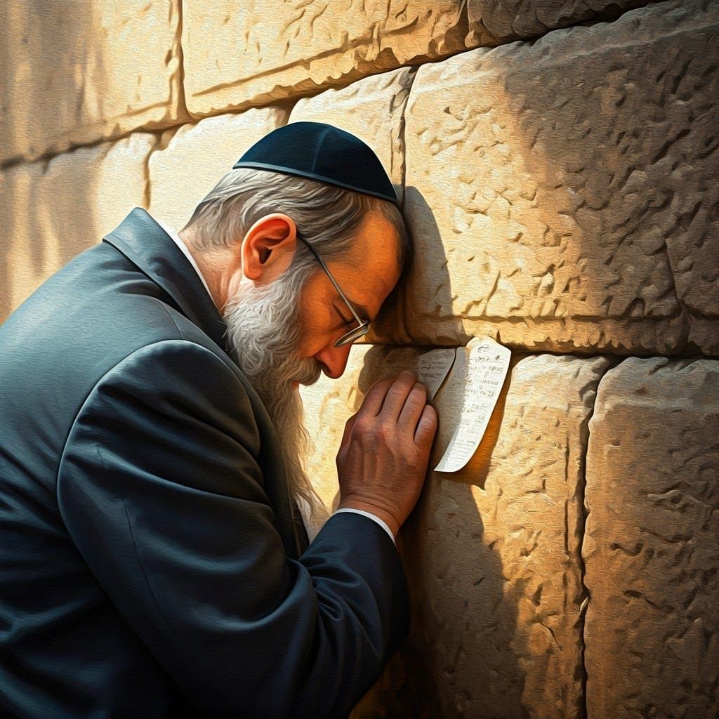 Devout Jew Praying at Western Wall in Impressionist Style