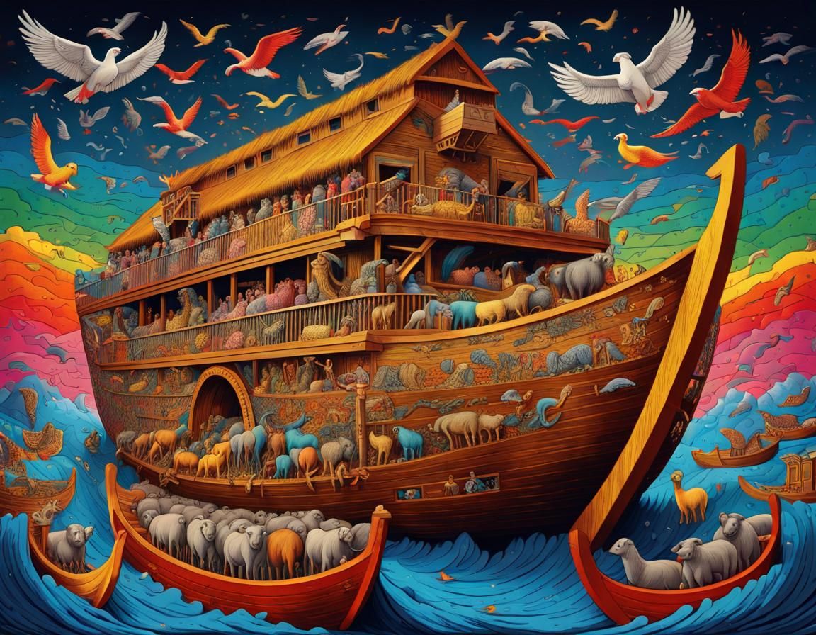 Maximalist Noah's Ark in Bold Pop Art Style