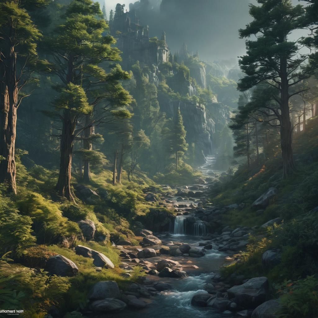 Surreal Fantasy Keep Rises Amidst the Majestic Forest
