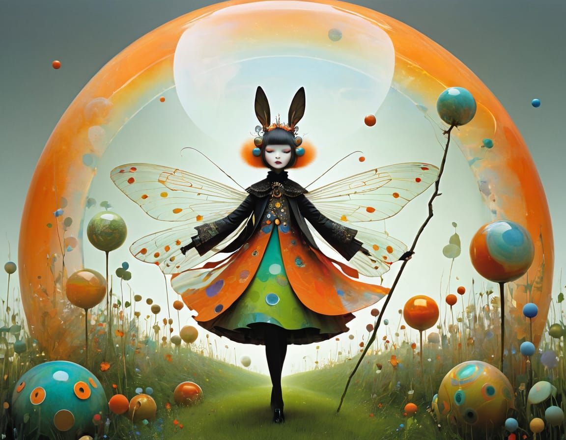 Joyful Bug Creature Playing in a Marble Field