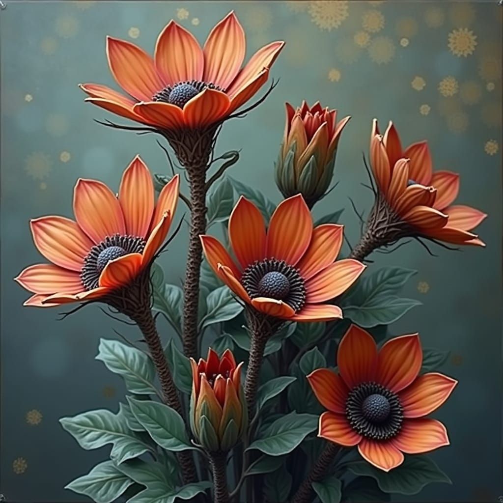 Fractal Art Nouveau Masterpiece in Gold and Red