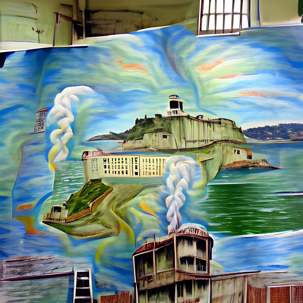 Detailed Painting of Alcatraz Prison