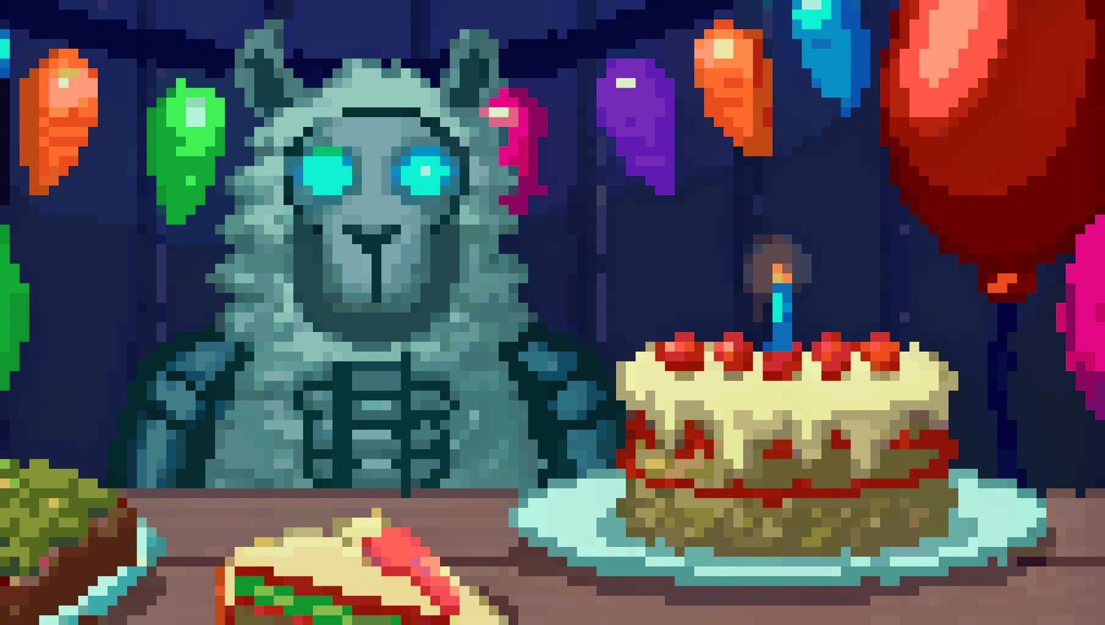 Cyborg Alpaca in Futuristic Birthday Celebration