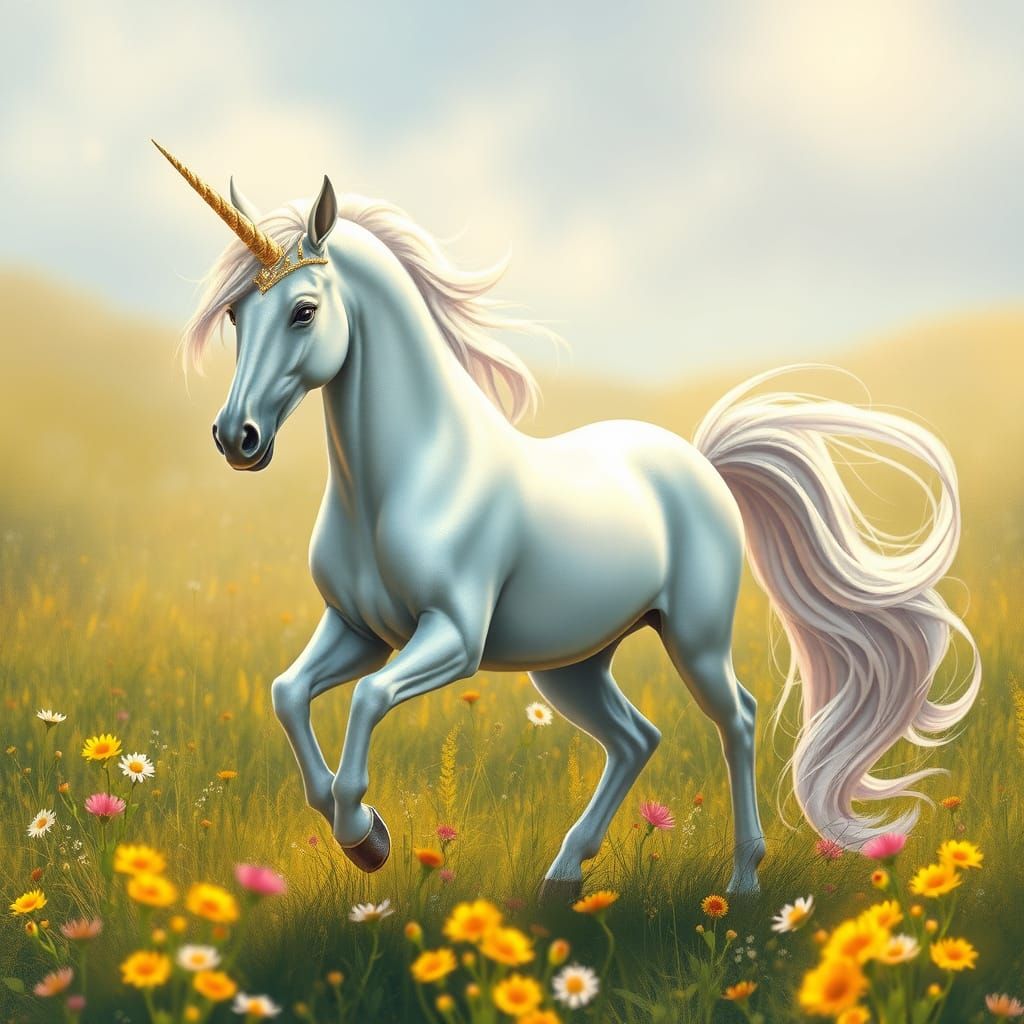 Majestic Unicorn Princess in Vibrant Meadow