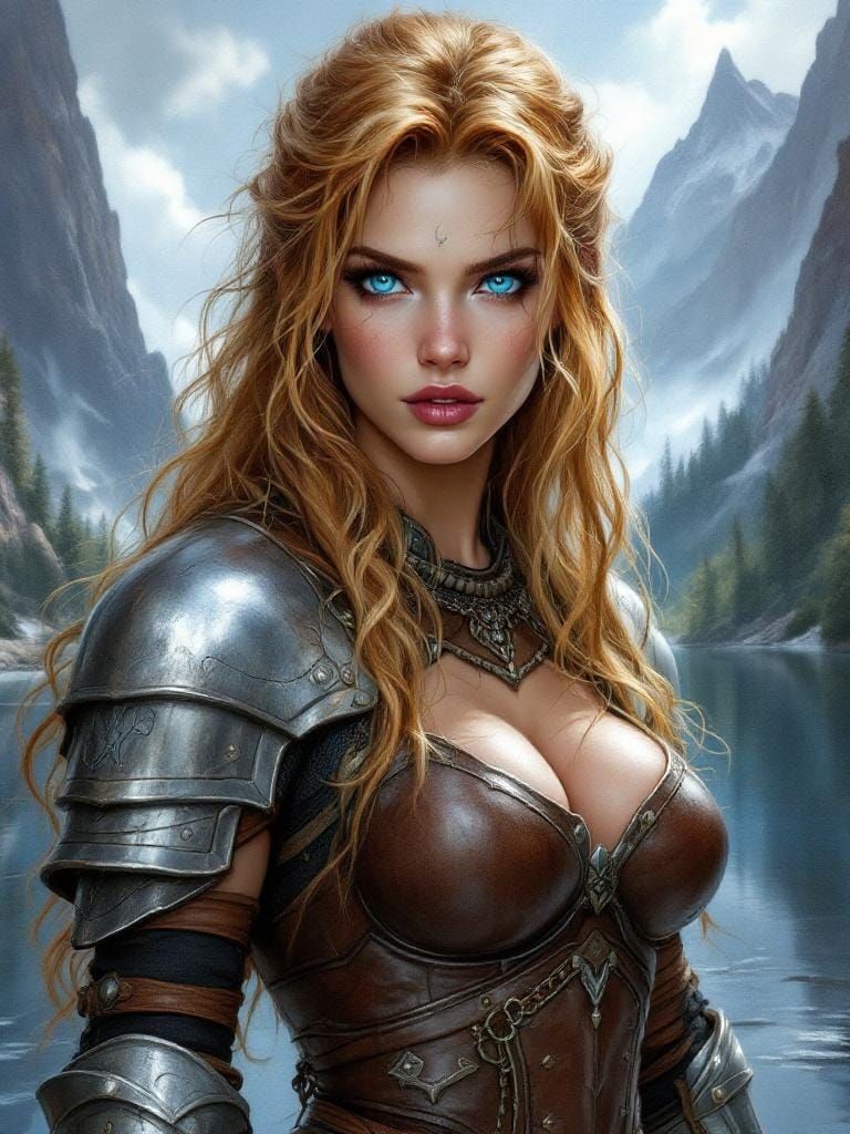 Ancient Knight in Fjord Landscape, Dark Fantasy Style