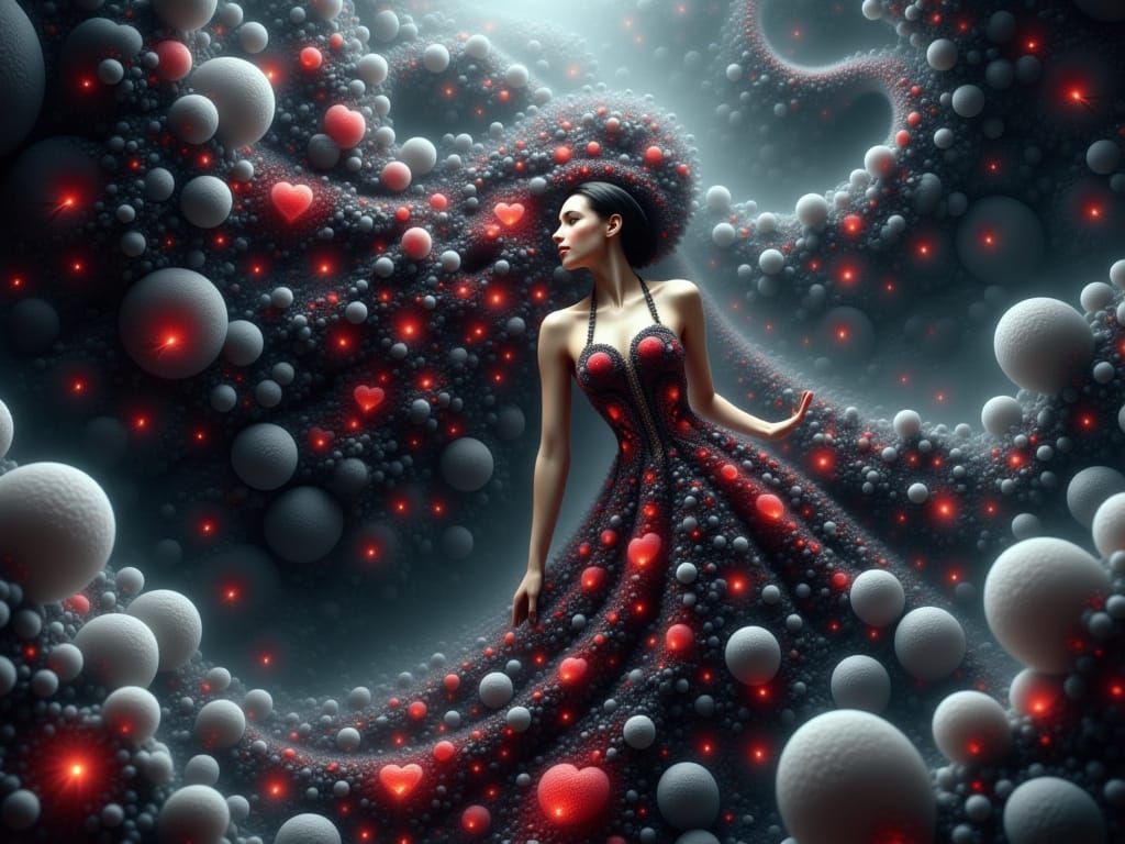 The Queen of Hearts Emerges from a Fractal Card in Neon-Lit ...