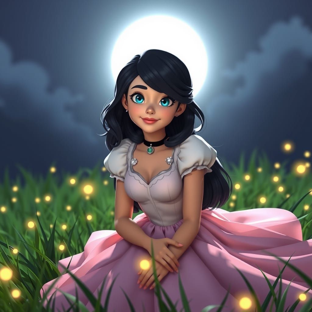 Marinette in Ball-Gown with Fireflies, Hyperdetailed Portrai...