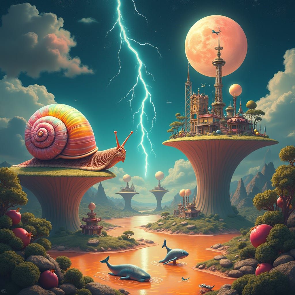 Dreamlike Realms: Gravity-Defying Islands in Neon-Hued Atmos...