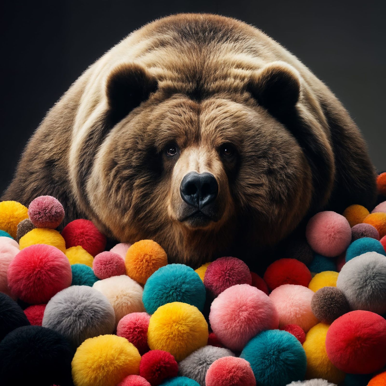 Close-Up of Obese Kodiak Bear with Pom-Poms