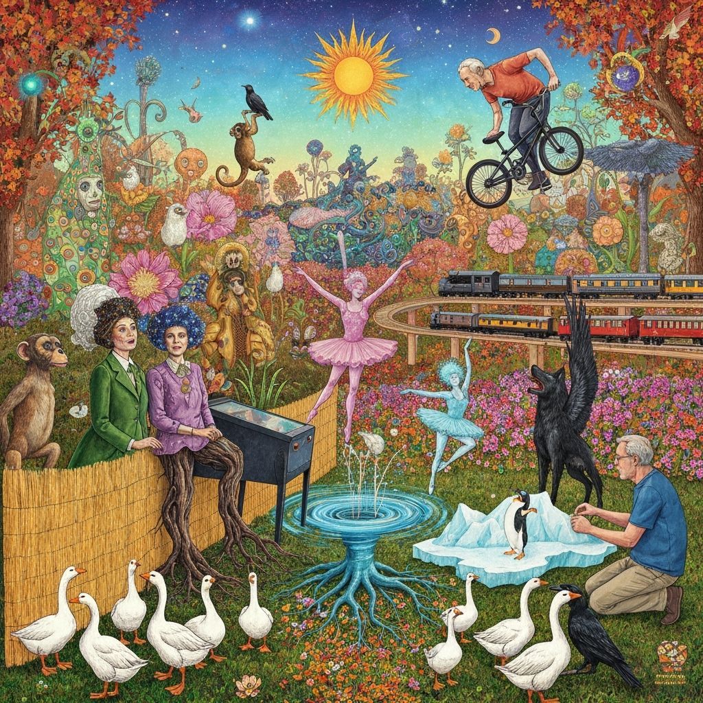 Folkloric Robot and Twins in Eco-Art Garden