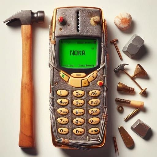 Retro Futurism Sledgehammer and Vintage Nokia Masterpiece