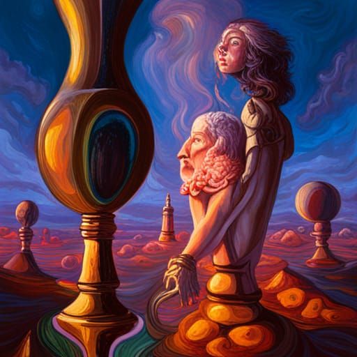 Psychedelic Lava Lamp with Portraits, Surreal Oil Painting