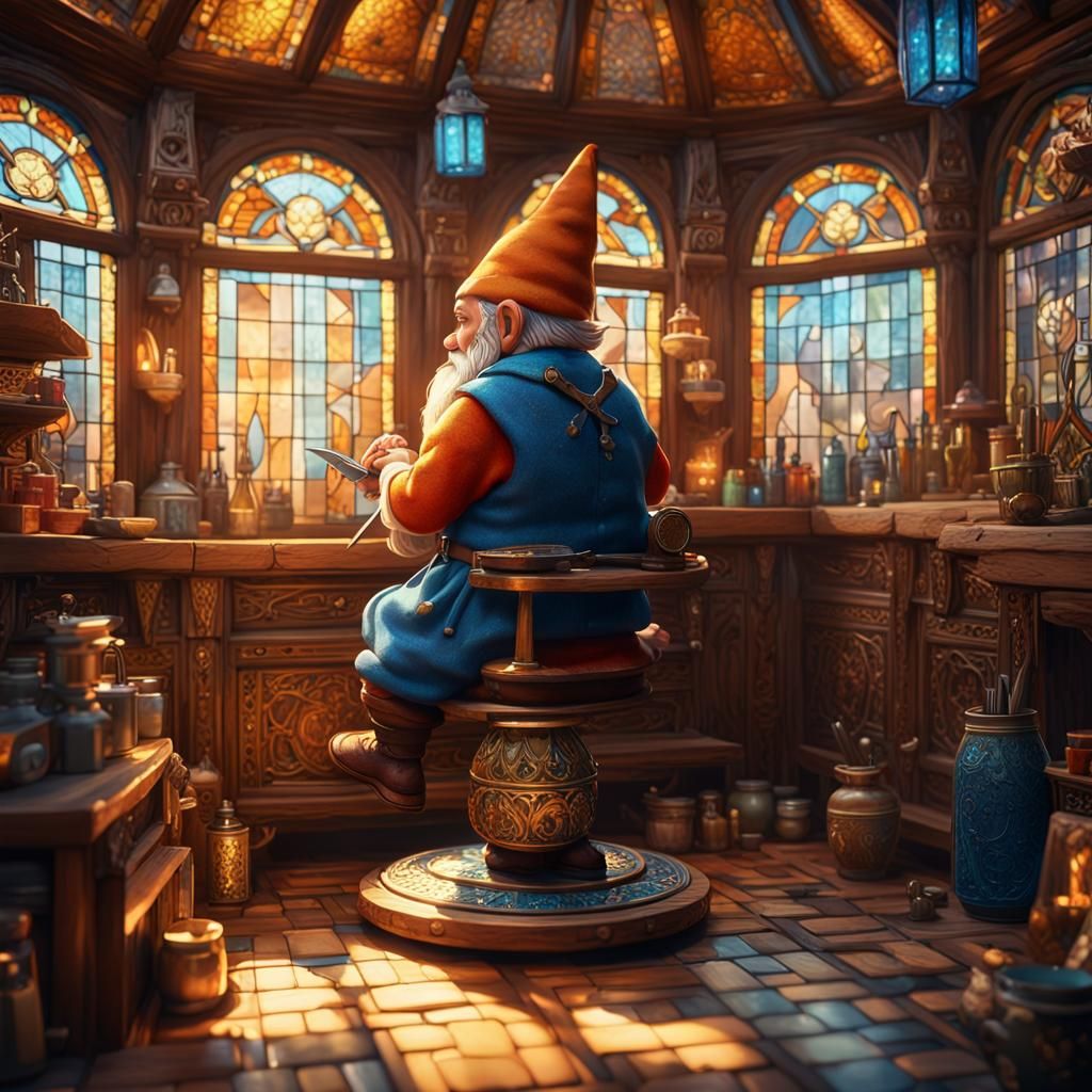 Gnome Barber in Ornate Fantasy Shop
