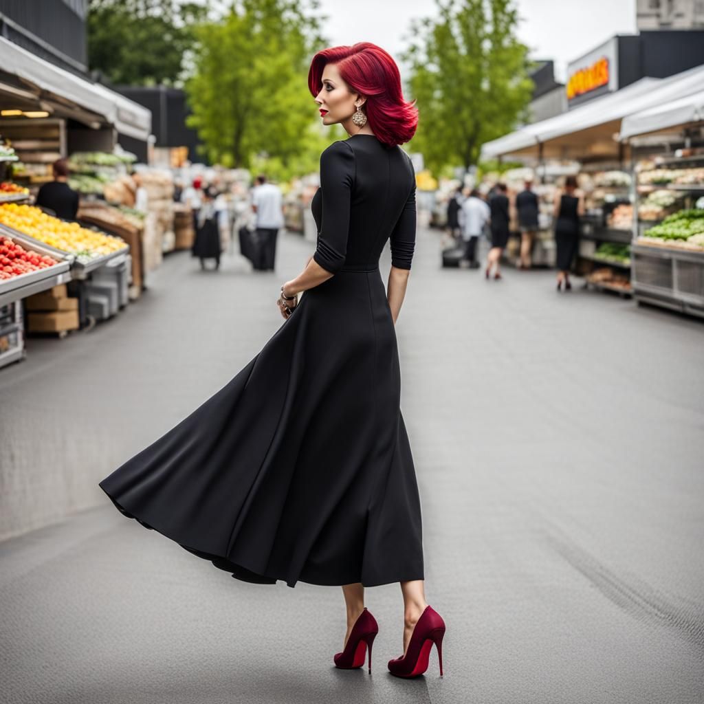Matching Red Hair and Shoes in Supermarket