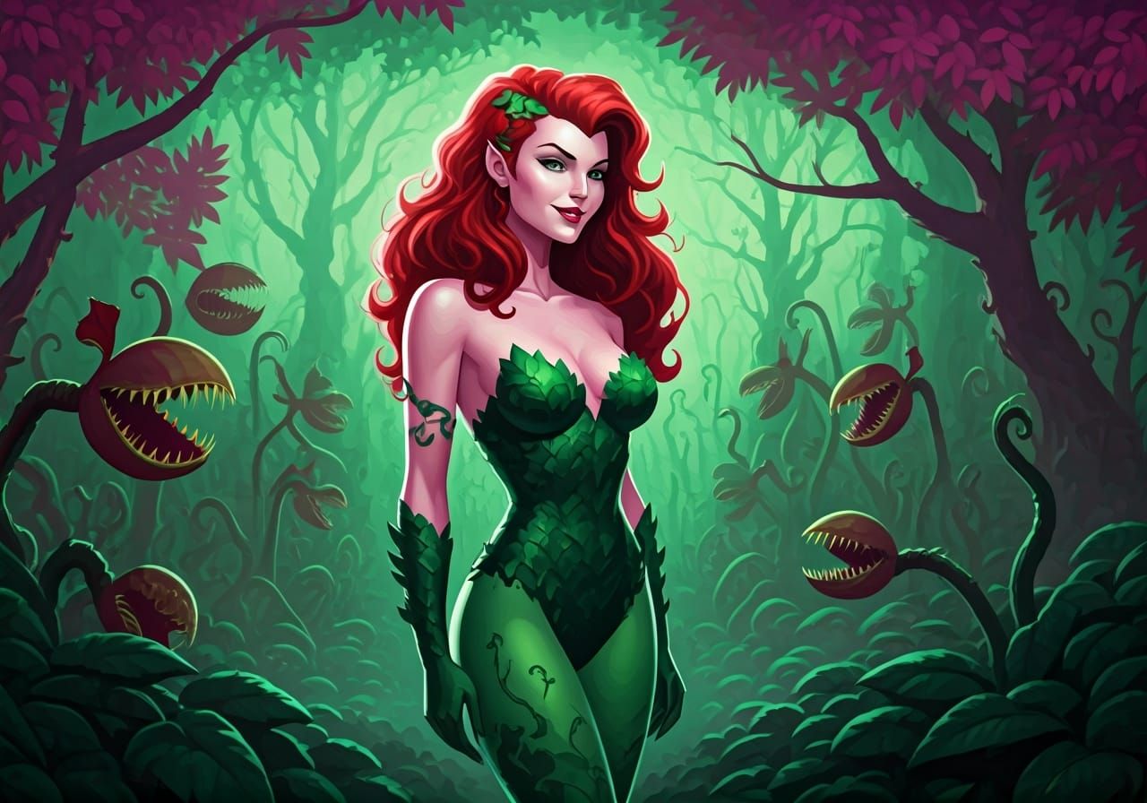 Poison Ivy in Deadly Garden, Cartoon Style