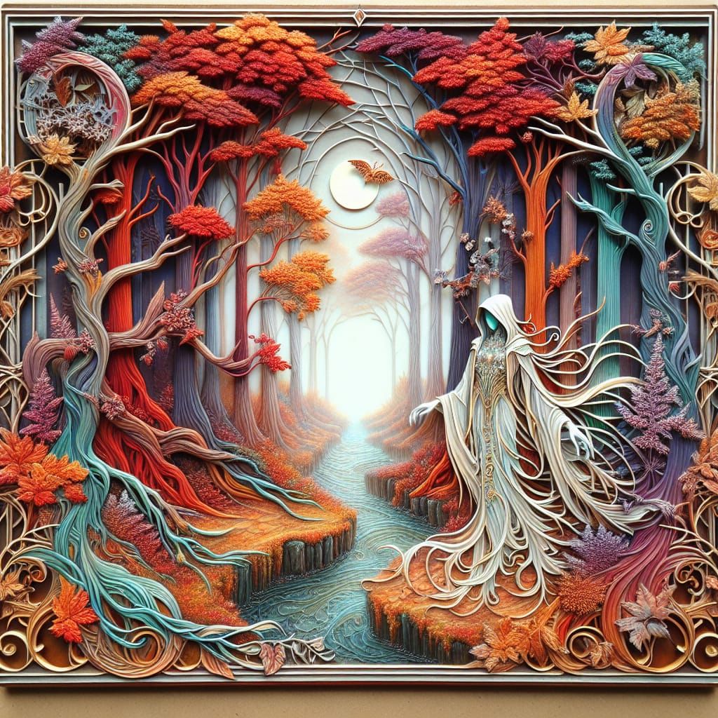 Enchanting Autumn Fey Forest in 3D Relief Art