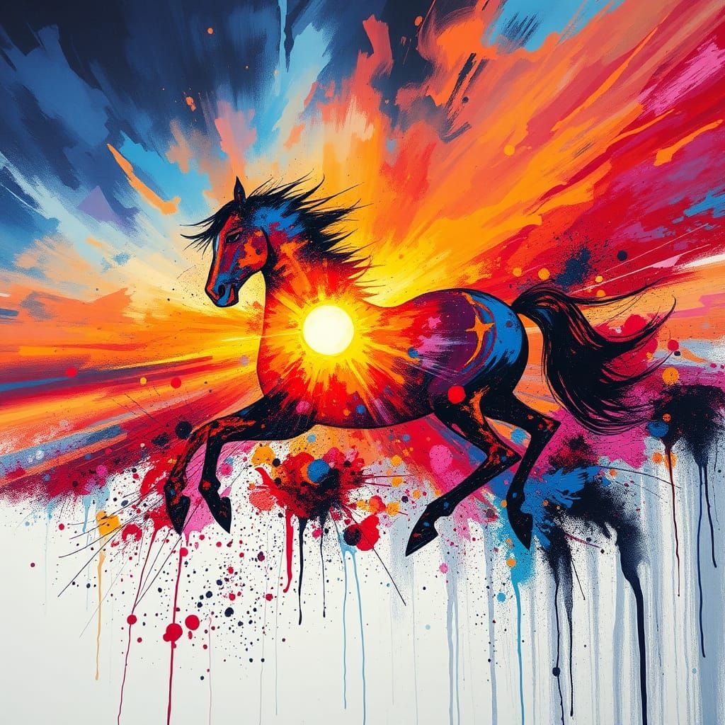 Explosive Horse Silhouette in Abstract Expressionist Style