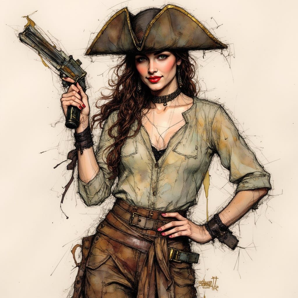 Alcohol Ink Pirate Sketch in Gothic Style