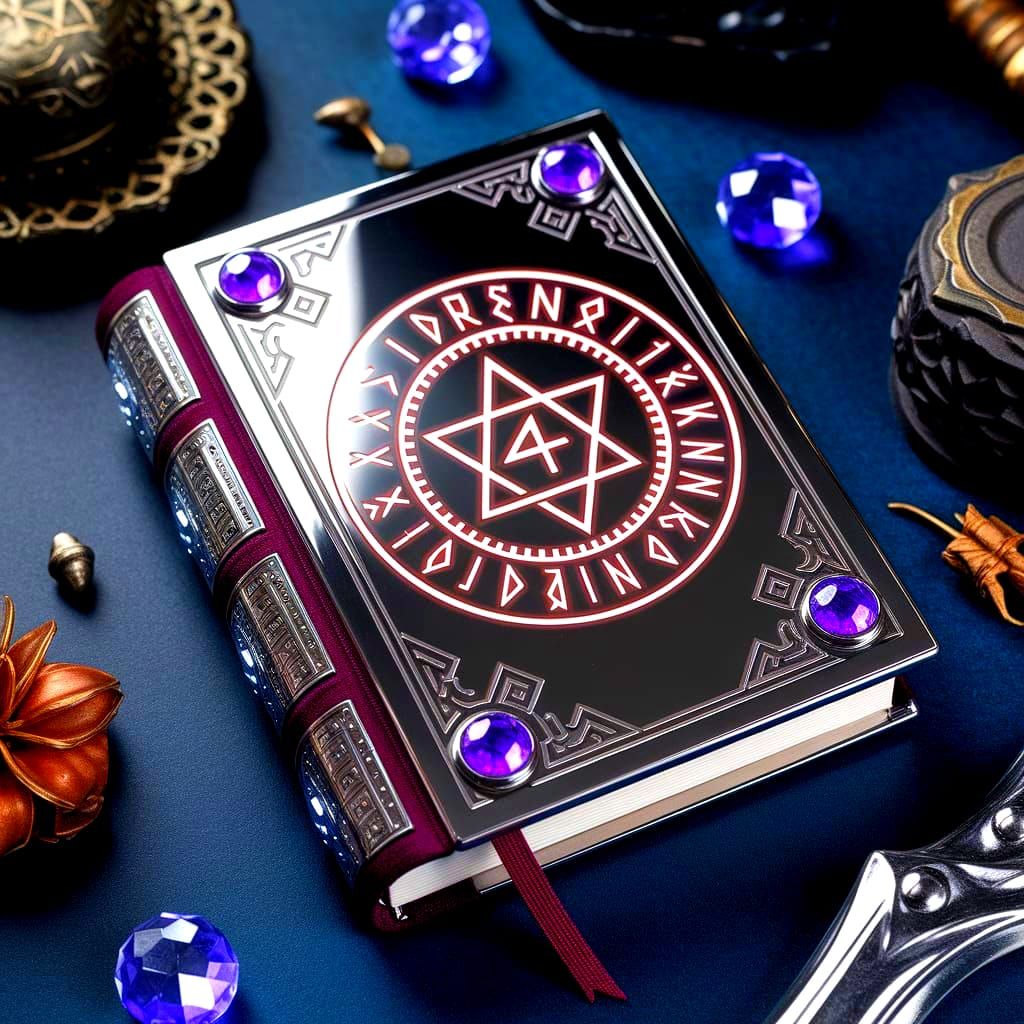 Glowing High Fantasy Spellbook with Cosmic Gems