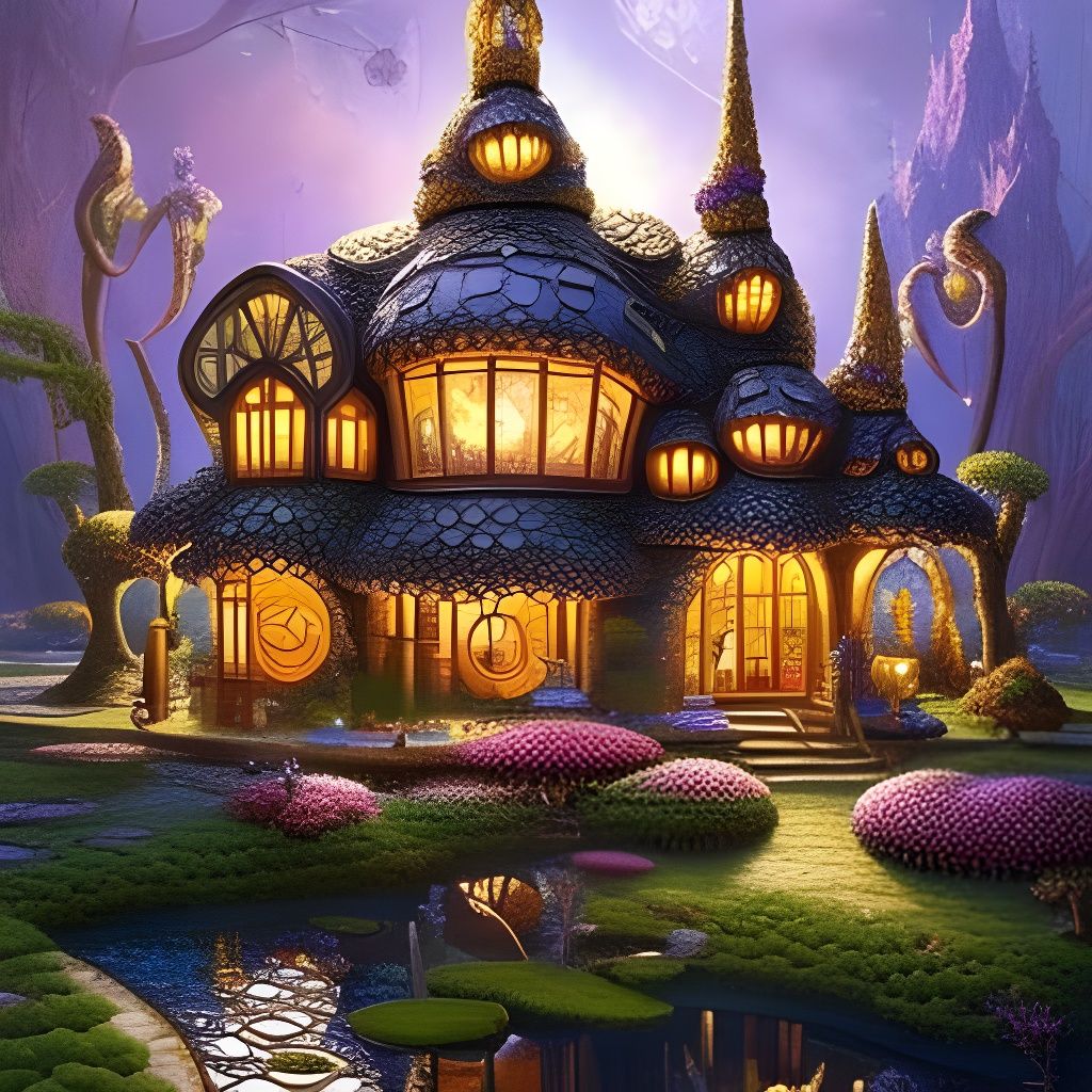 Fairytale Mushroom Steampunk Villa in Art Nouveau Style