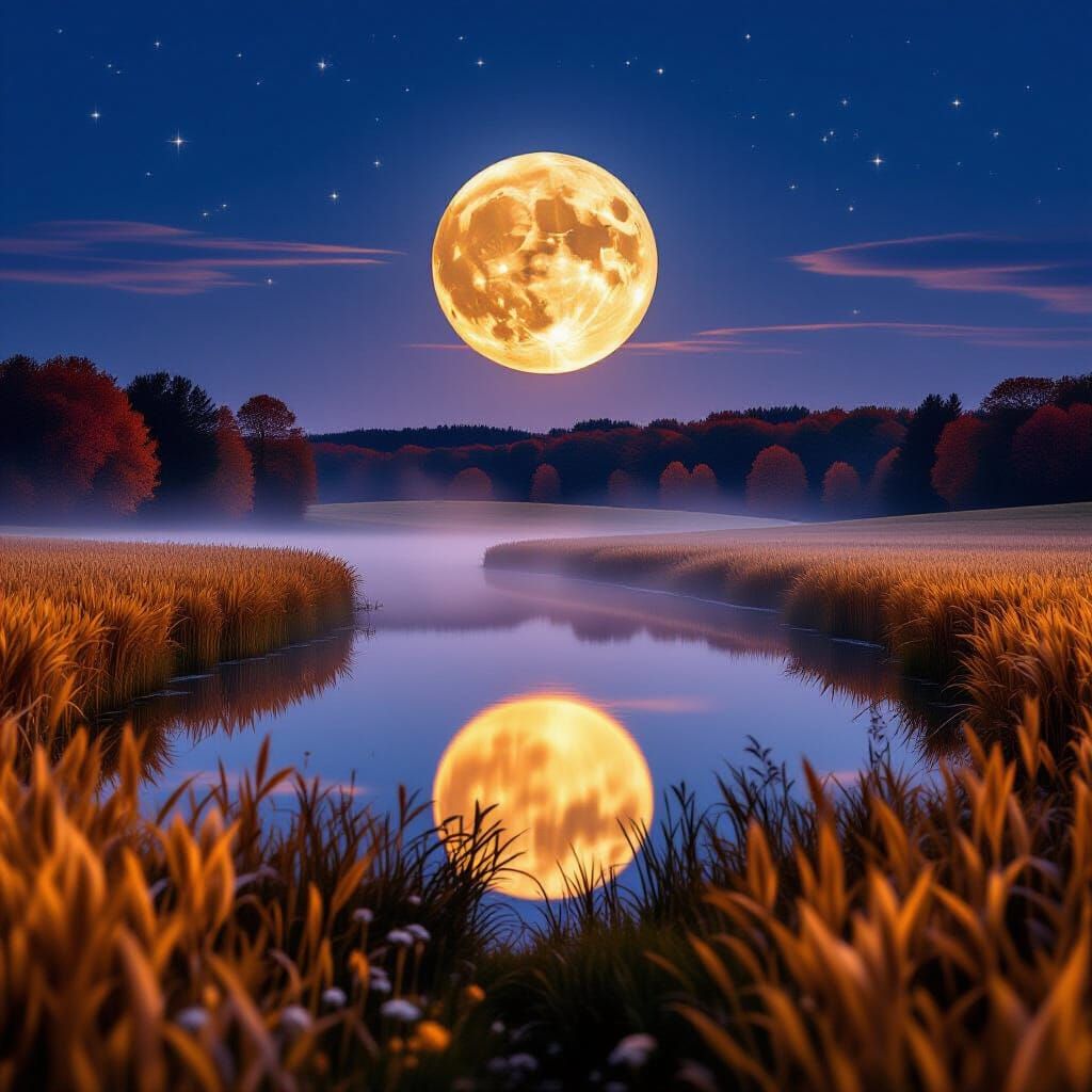 Harvest Moon Over Golden Fields, Fine-Art Landscape