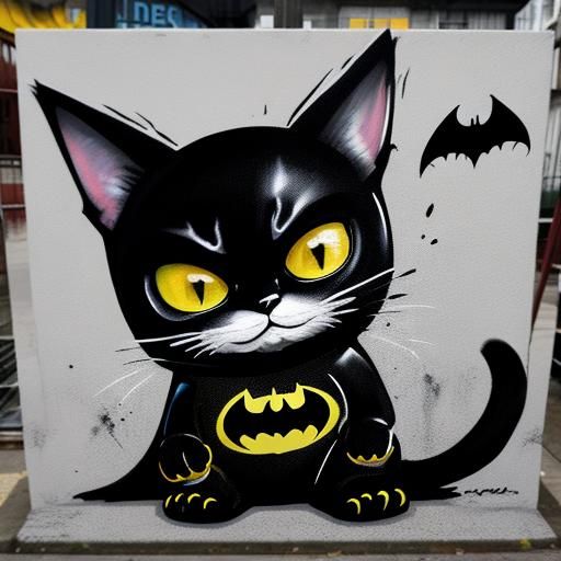 Batman Cat in Graffiti Street Art Style