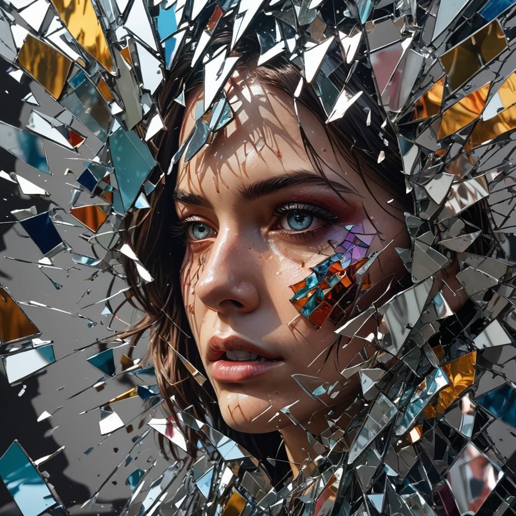 Hyperrealistic Shattered Mirror Concept Art