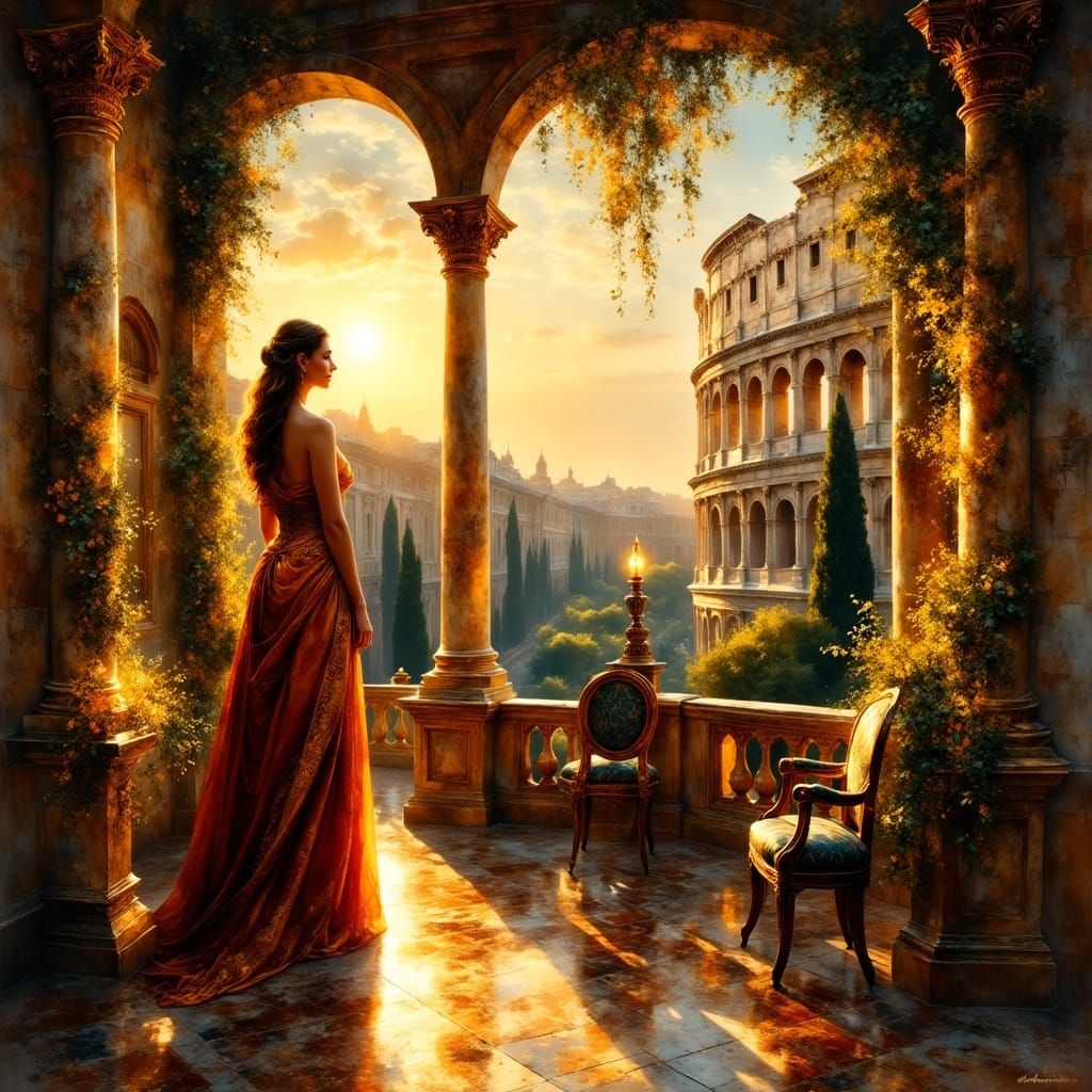 Ancient Rome at Golden Hour: Hyperrealistic Illustration