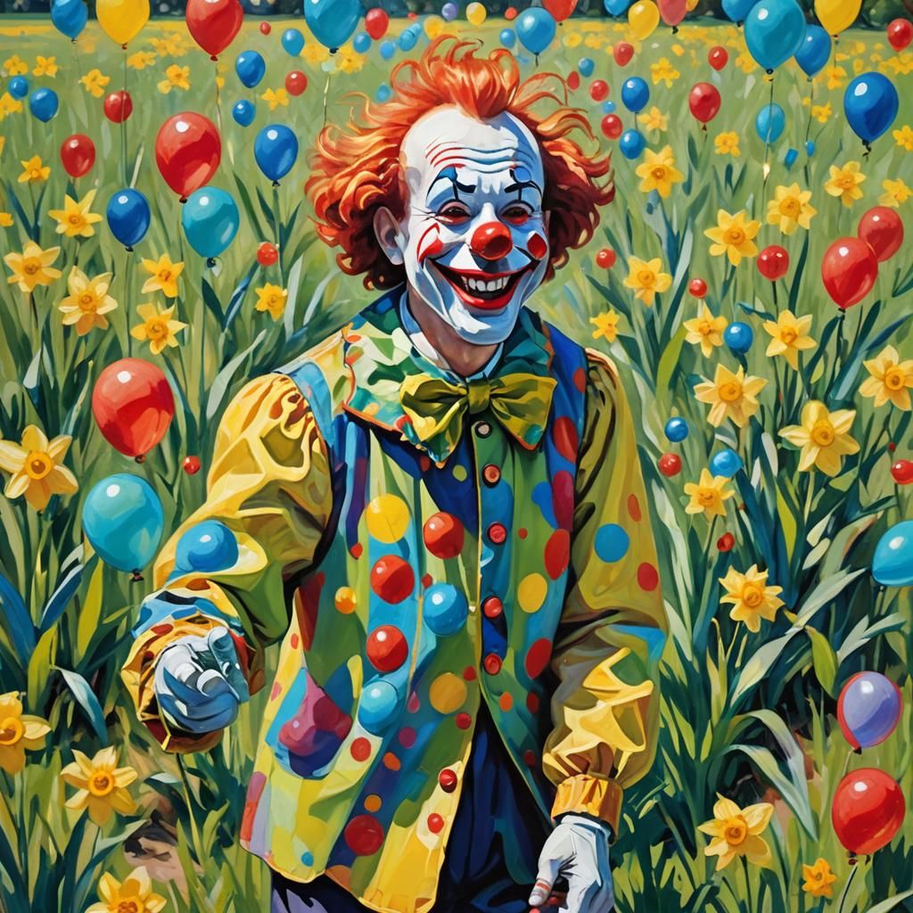 Friendly Clown Portrait in Fauvist Oil Painting Style