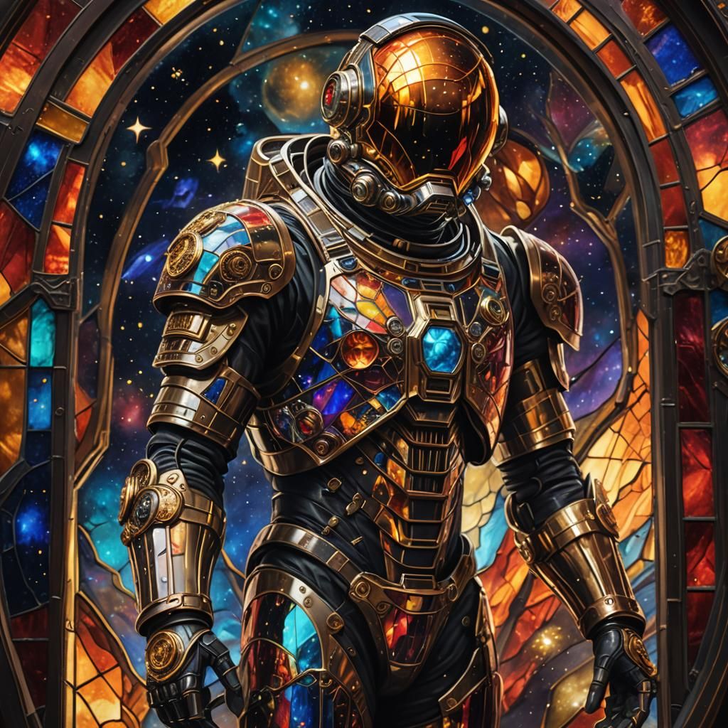 Biomechanical Astronaut in Stained Glass Armor