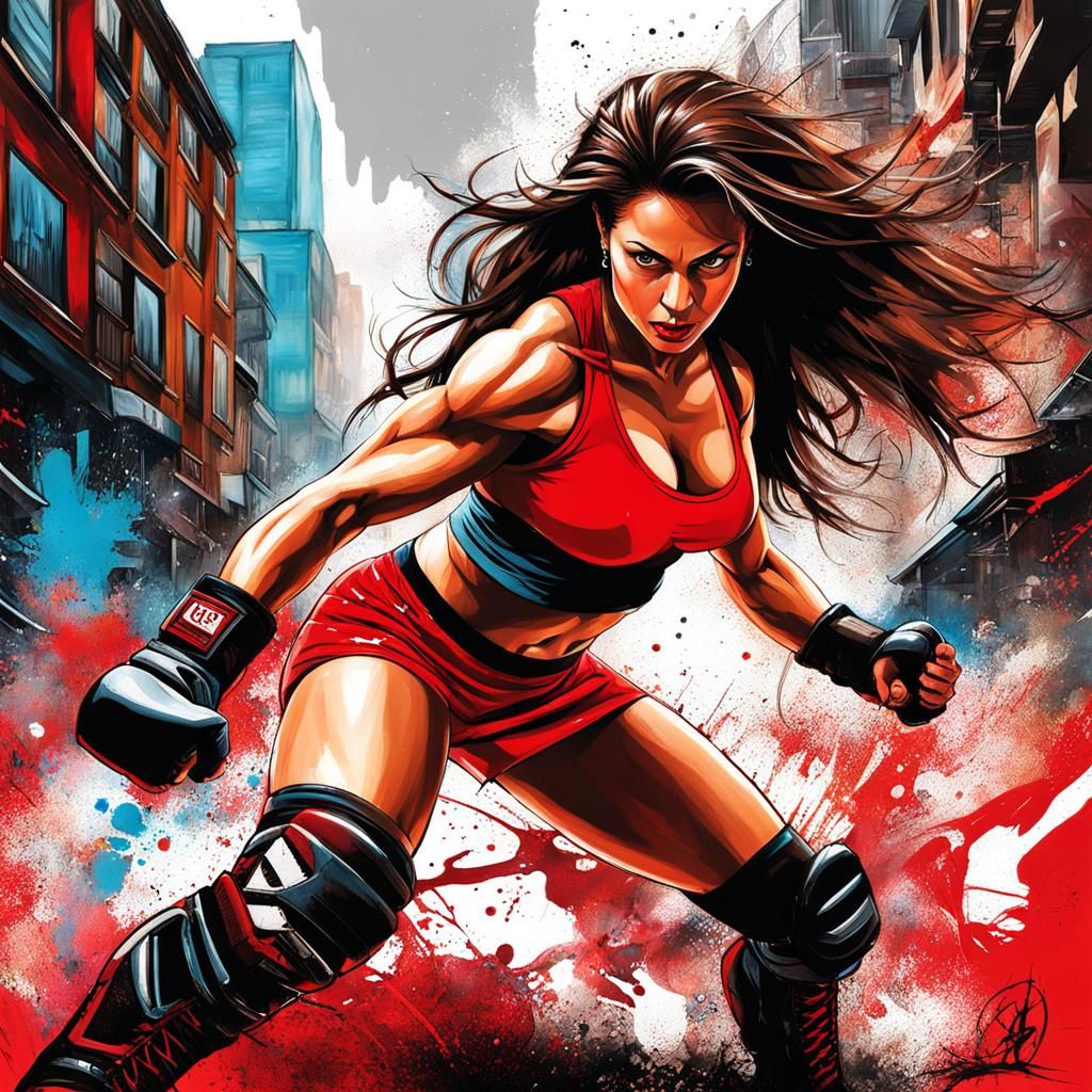 Latina Fighter in Graffiti Street Art Style