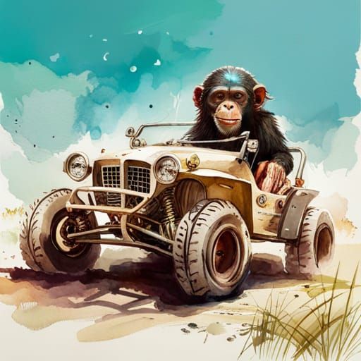 Chimpanzee in a dune buggy
