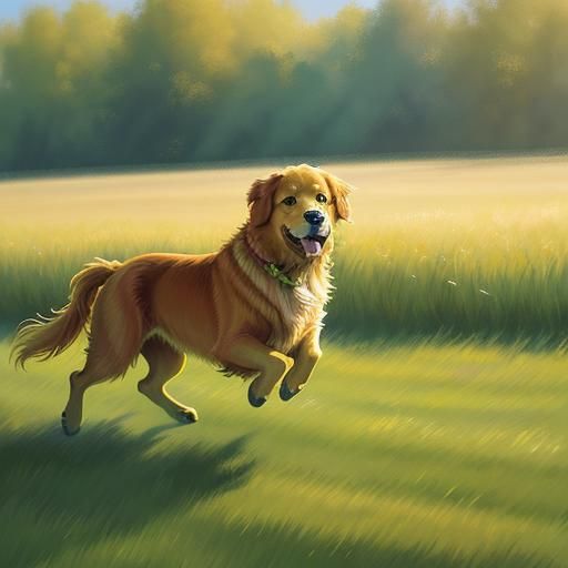 Joyful Golden Retriever Leaps in Sunlit Meadow