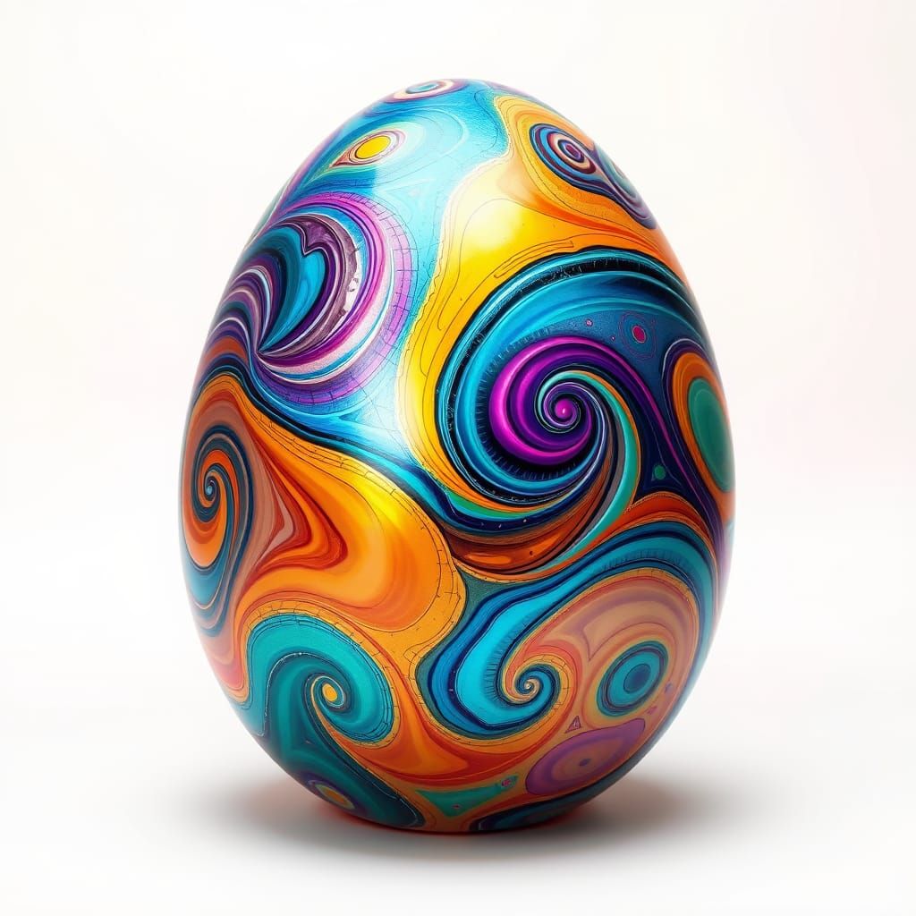 Surreal Easter Egg in Vibrant, Iridescent Patterns and Futur...