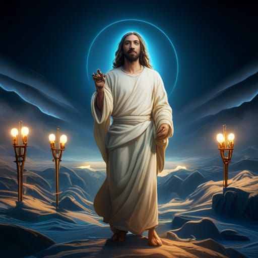Jesus Among Golden Lampstands: Detailed Matte Painting