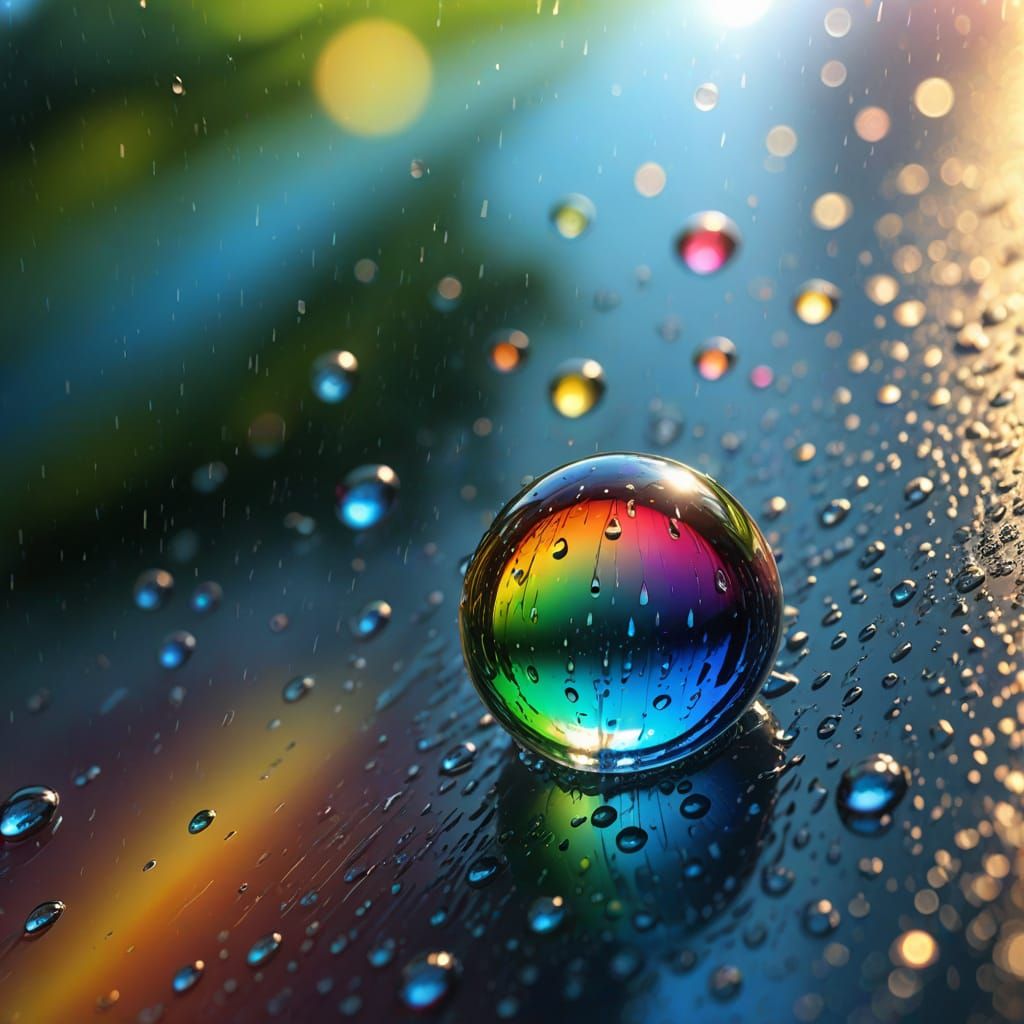 Refracted Light Through Raindrop, Digital Art