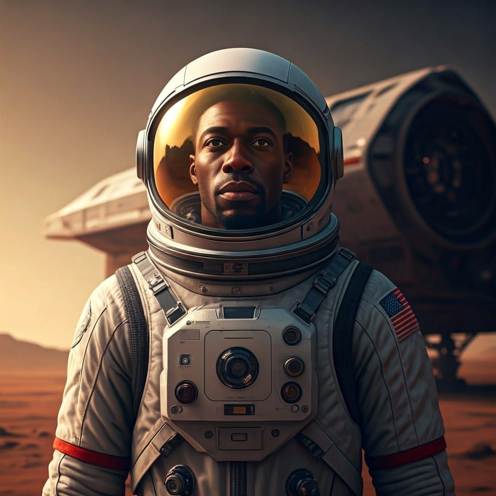 Astronaut on Mars in Sleek Spacesuit, Cinematic Lighting