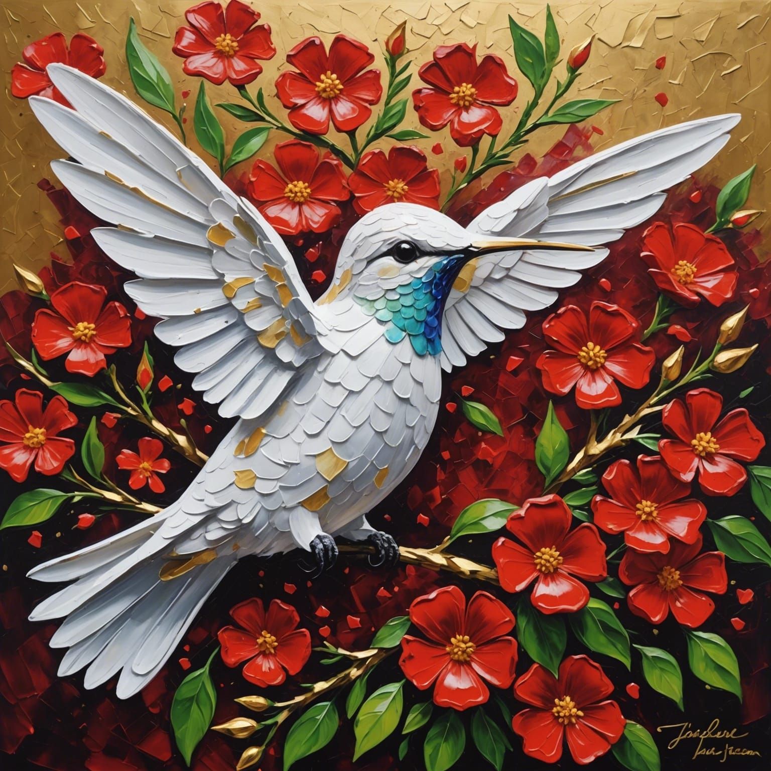 Hummingbird in Impasto Style with Gold Details