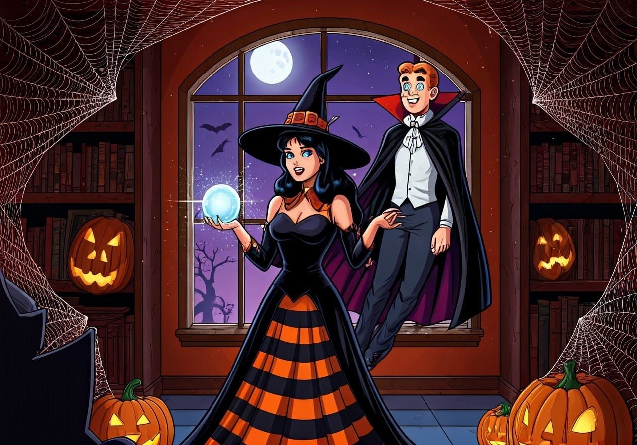 Witch Veronica Hypnotizes Vampire Archie in Retro Comic Styl...