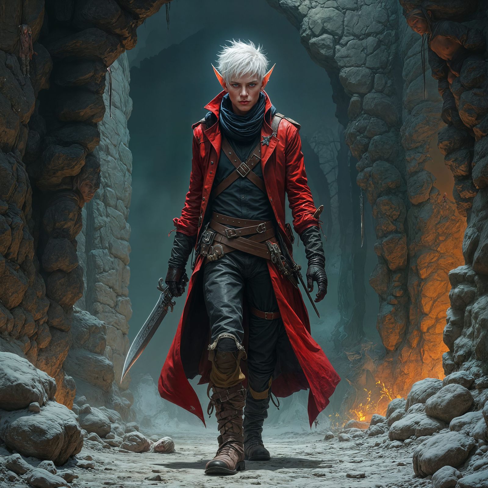 Albino Elf Rogue Lost in Underground City