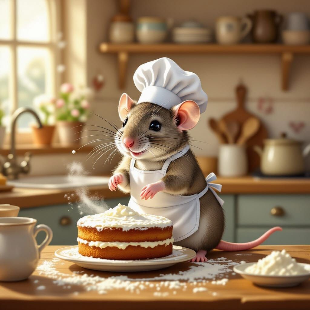 Cute Rat Baking Cake in Cozy Kitchen