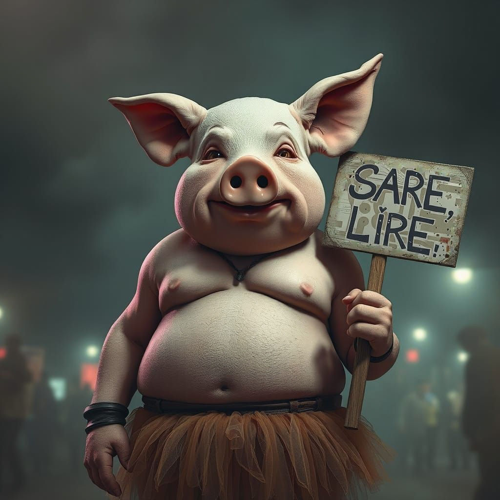 Pig-Headed Man in Tutu: Digital Painting in Stalenhag Style