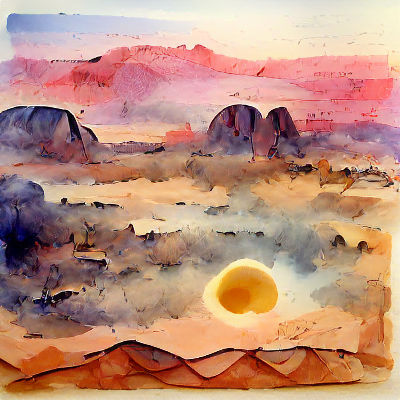Watercolor Sunrise Over Desert Plateau