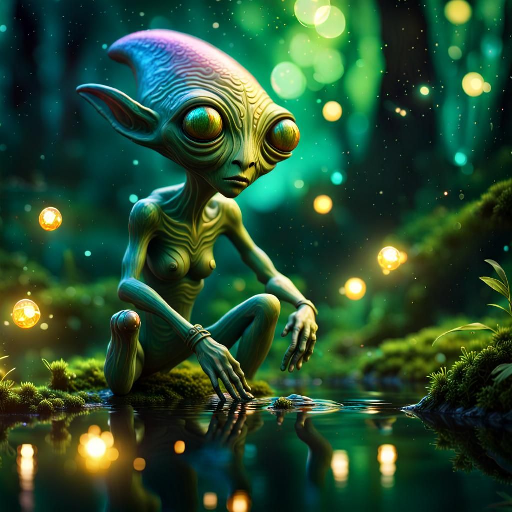 Ethereal Swamp: Alien Elf in a Cosmic Landscape