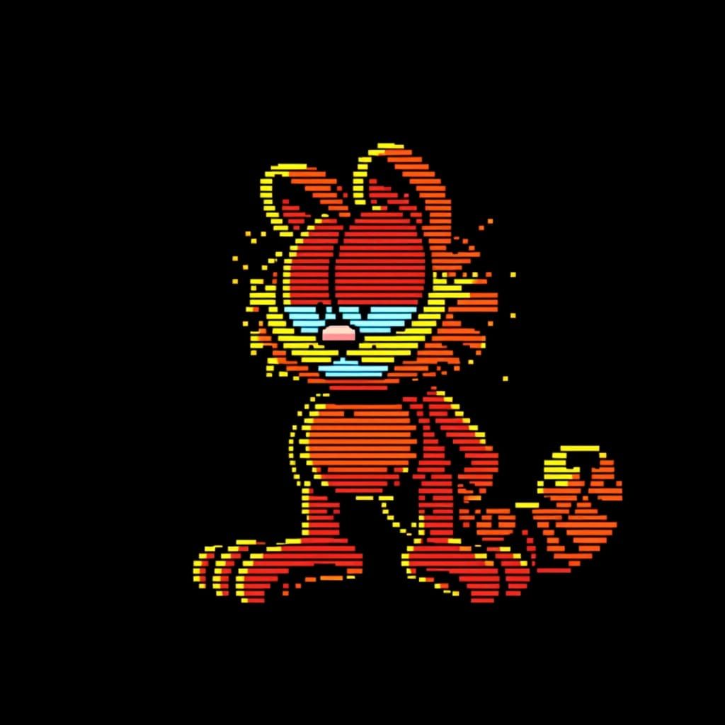 Garfield in Intricate ASCII Art on a Black Background