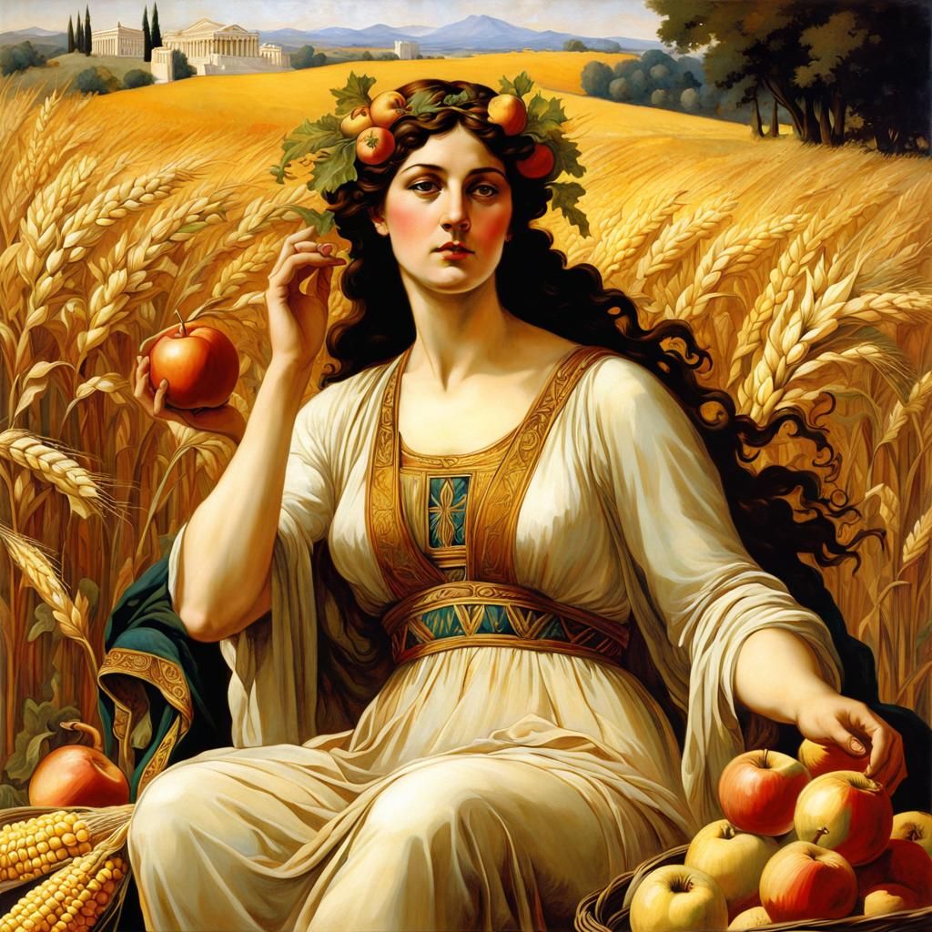 Demeter, Greek Goddess of Harvest, in Symbolist Style