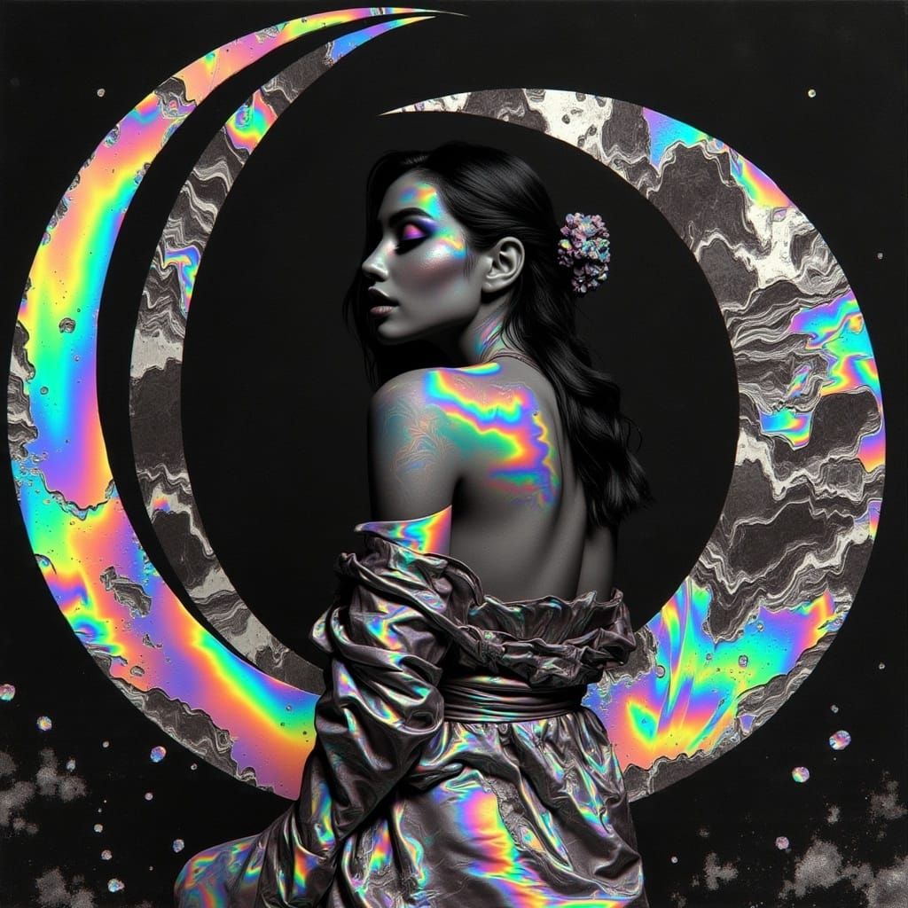 Iridescent Woman in Starlight Gown: Digital Painting