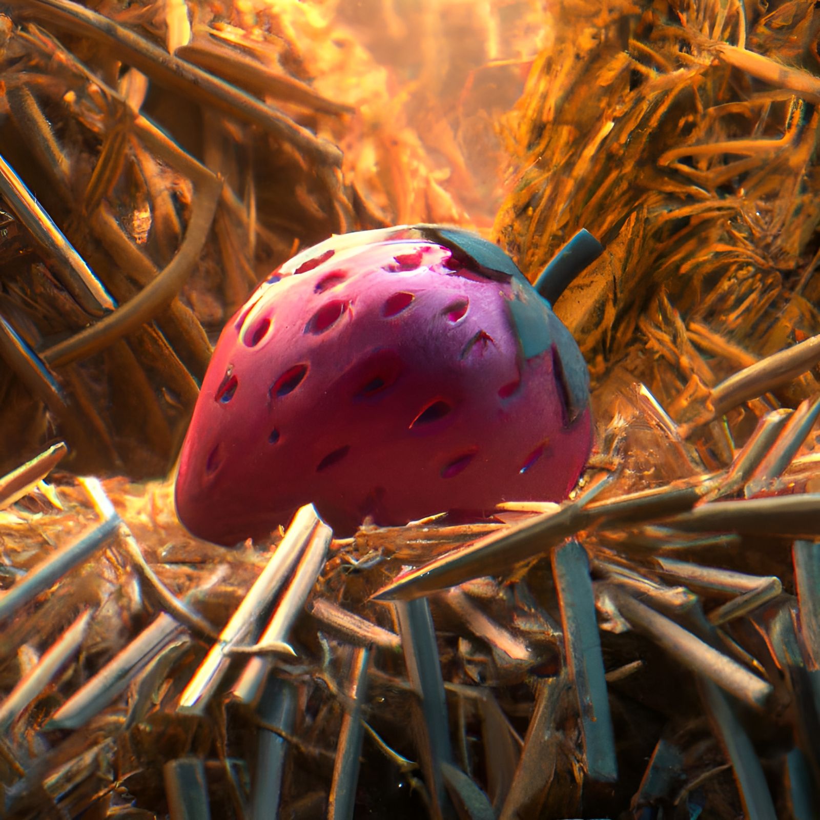 Strawberry Surrounded by Hay: Detailed Matte Painting